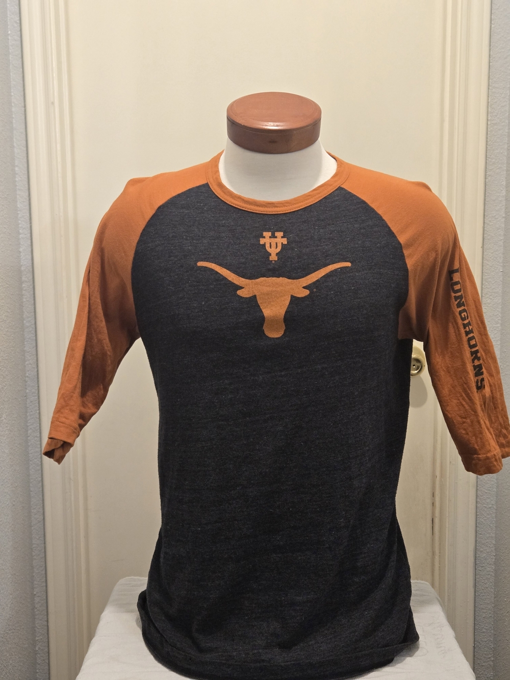 UT Longhorns Black & Burnt Orange Raglan Long Sleeve Tee